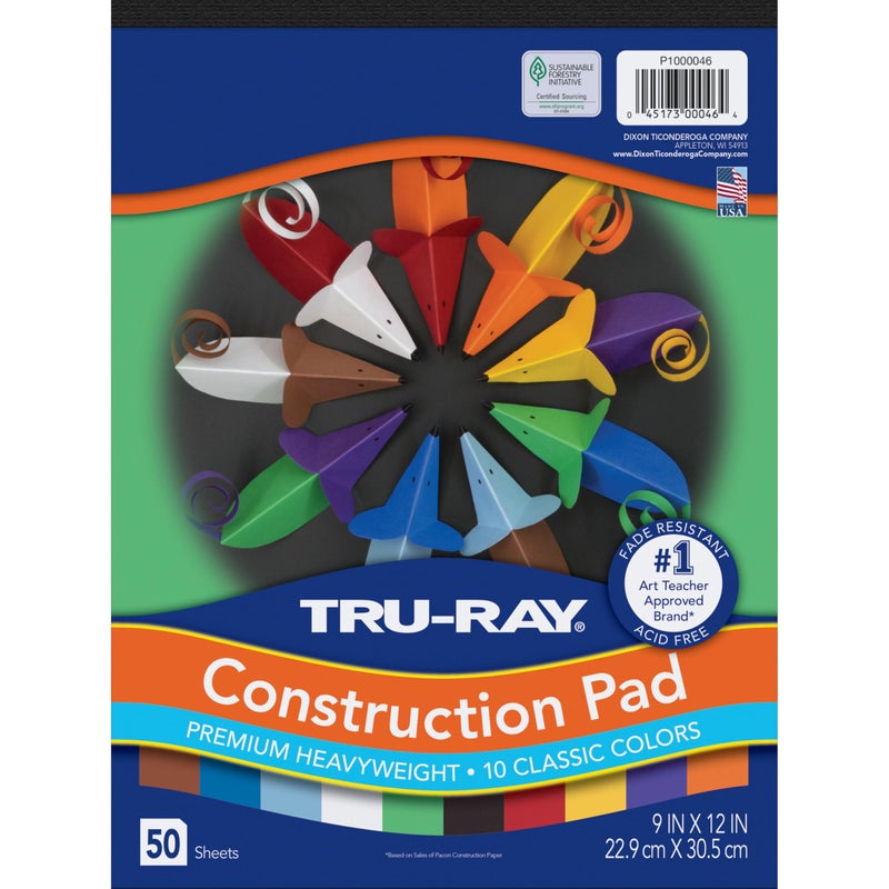 TRU-RAY ورق بناء Tru-Ray Pacon مقاس 9 بوصة × 12 بوصة، ألوان متنوعة، 50 ورقة/عبوة، /دفتر (P1000046) - Image 1